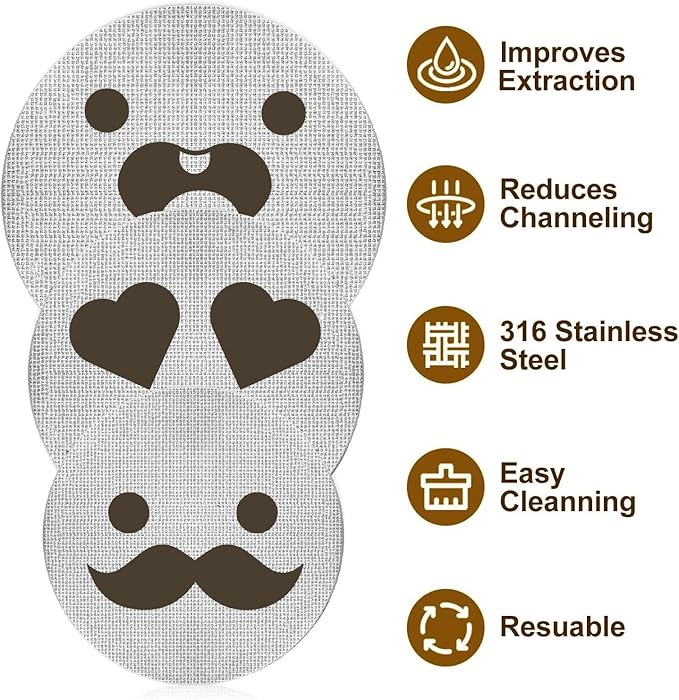 51mm Espresso Puck Screen 3-Pack, Lower Shower Screen, Metal Coffee Reusable Filter for Espresso Portafilter Basket, 1.7 Thickness - 316 Stainless Steel(Cute Face)