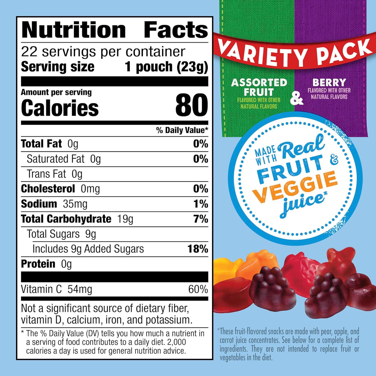 Mott's Fruit Flavored Snacks, Berry and Assorted Fruit, Gluten Free Snack, Value Pack, 22 Ct, 17.6 oz