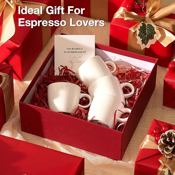 Porcelain Espresso Cups Set of 4, 3.5 oz Small Coffee Mugs, White Demitasse Cups Perfect for Espresso Machine and Coffee Maker, Microwave Dishwasher Safe Espresso Cups