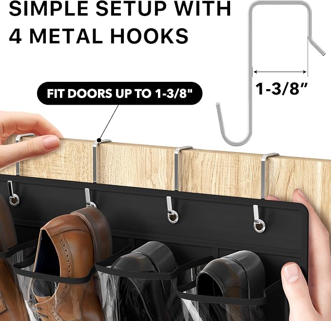 Simple Houseware 24 Pockets Large Clear Pockets Over The Door Hanging Shoe Organizer, Black (56" x 22.5")