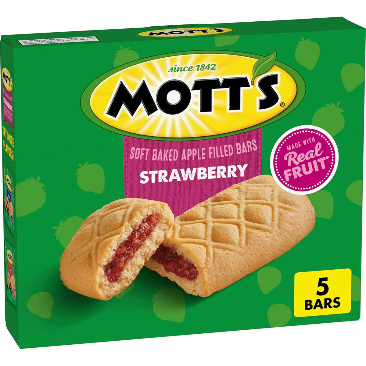 Mott's Soft Baked Apple Filled Bars, Blueberry Flavor Snacks, Made with Real Fruit, 5 Ct, 6.55 oz