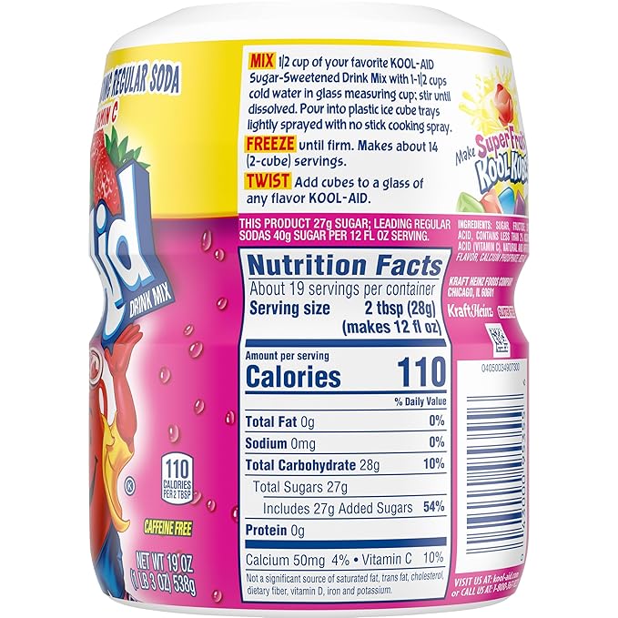 Kool-Aid Sugar-Sweetened Strawberry Artificially Flavored Powdered Soft Drink Mix, 19 oz Canister