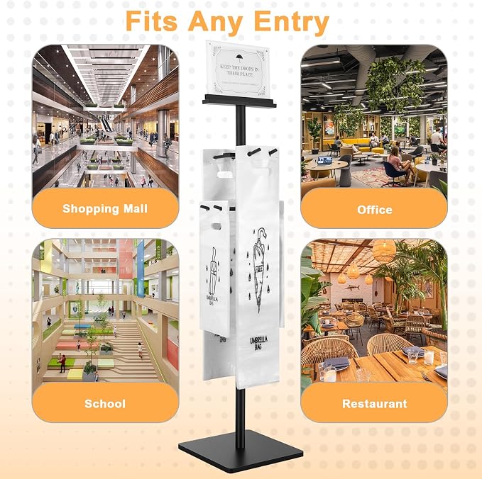 Wet Umbrella Bag Stand with Free 400 Bags Disposable,Dual Size Umbrella Bags Disposable with Metal Holders for signs,Commercial Wet Bag Wrapper Holder Indoor Entryway