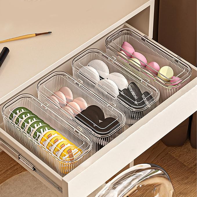 JessLab Makeup Brush Holder Organizer, Clear Makeup Sponges Organizer, Cosmetic Storage Case with Lid Display Case for Vanity, 1 Compartment (2 Pack)
