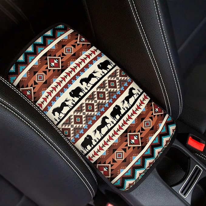 Horeset Aztec African Tribal Auto Console Covers Non-Slip Arm Rest Protector Universal Fit Car Accessories Easy to Install