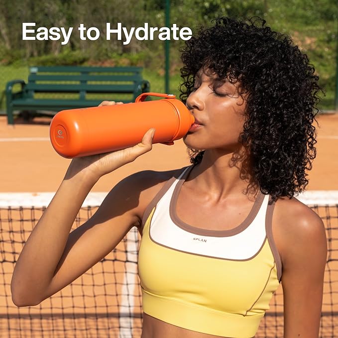ENCOOL Insulated Water Bottle with Straw Stainless Steel Water Bottle, Leak-Proof, BPA-Free, Double Wall Vacuum Keeps Cold for 24 Hours for Sports, Travel, School (32 oz, Moderate Orange)