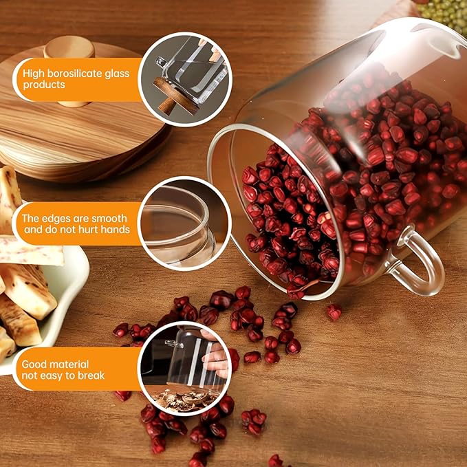 Glass Coffee Bean Storage Container, Wood Lid with Spoon, Airtight Silicone Seal, BPA-Free (500ML/16.91OZ)