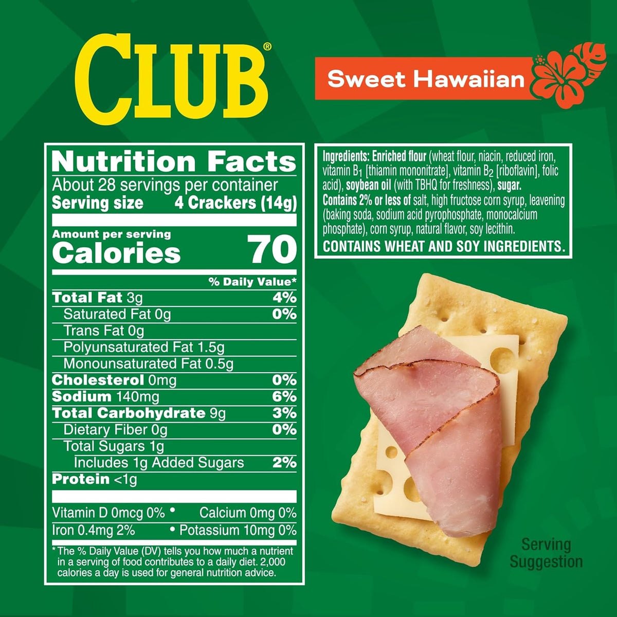 Club Crackers, Lunch Snacks, Snack Crackers, Sweet Hawaiian, 13.7oz Box (1 Box)