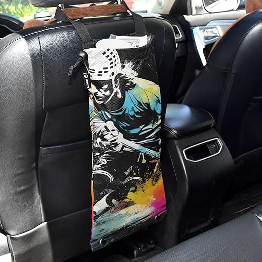 ALAZA Hanging Car Trash Bags Garbage Bag Trash Can for Back Seat Small Ice Hockey 1 Washable Storage Bag Retractable 2 Pack