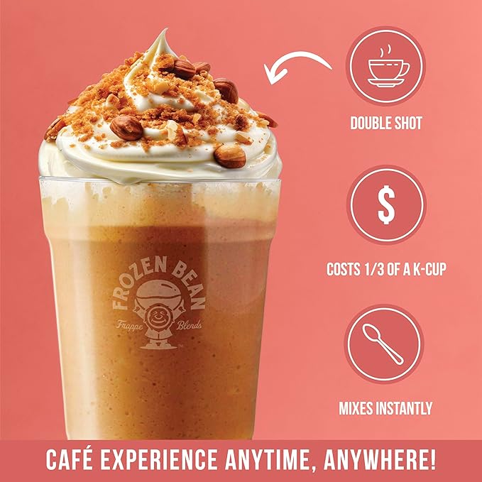 The Frozen Bean Hazelnut Frappe & Latte Instant Mix (10 Sticks), Made with Arabica Coffee, Double Shot Caffeine, Low Sugar & Premium Ingredients, Hot, Iced, or Blended Drinks