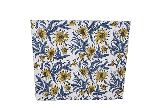 3.3 Gallon Cotton Hand Block Printed Paper Waste Basket |Small Decorative Trash Can for Housewarming Gifts in Living Room, Bedroom, Bathroom | Eco-Friendly, Plastic-Free (1, Blue Yellow FLOWAR)