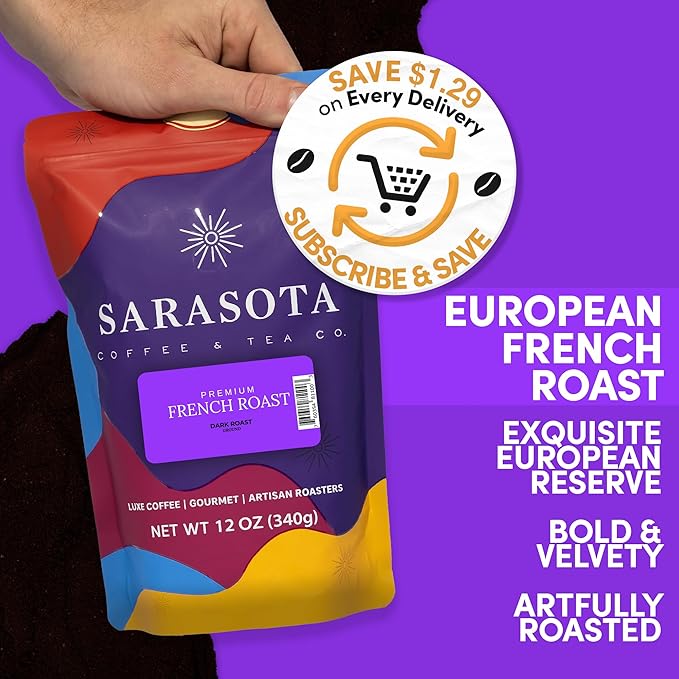 French Roast Ground Coffee | Dark Roast European Coffee | Extra Bold Strong Ground | Low Acid, Specialty Grade | 12 oz
