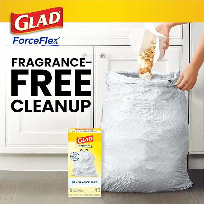 Glad ForceFlex Tall Kitchen Drawstring Trash Bags, 13 Gal, Fragrance Free (Package May Vary) (Pack of 240)