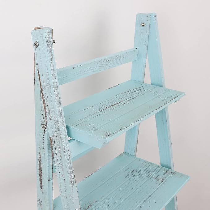Ladder Shelf - Distressed Leaning Bookshelf (Turquoise)