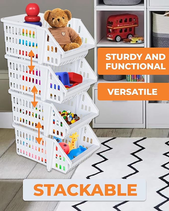 Small Stackable Storage Bins Open Front for Pantry Storage, 12 Pack - White | Sturdy Plastic, Easy Stacking, Open Front Access, Ventilated Sides, Vertical & Space Saving Pantry Organizers and Storage Bin