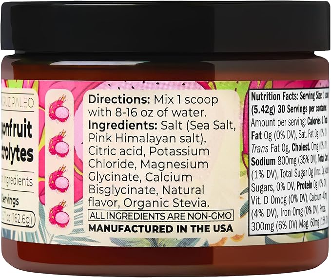 Santa Cruz Paleo Electrolyte Powder, Dragon Fruit Flavor, Sugar Free Hydration Drink Mix with Himalayan Pink Salt, Sea Salt, Magnesium Glycinate, Potassium Chloride, Sweetened with Stevia, 30 Servings