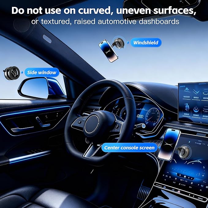 Car Phone Holder [120LBS Strongest Suction 2800gf Magnetic], 360° Adjustable for Magsafe Car Mount, Car Phone Mount for Cars/Gyms/Mirrors/Shower Stalls, Compatible with iPhone and Android Devices (4)