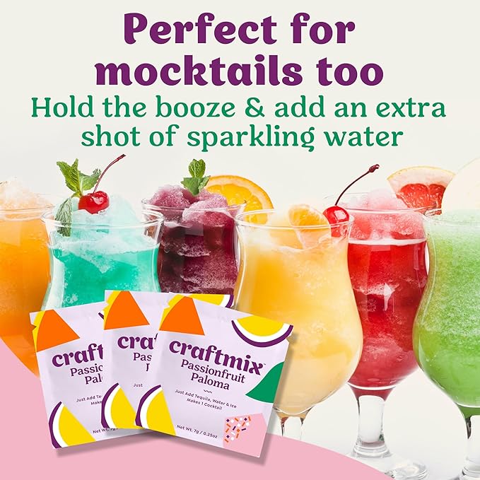 Craftmix Passionfruit Paloma Cocktail & Mocktail Drink Mixer, Skinny Mixes - Water Flavoring Packets - Made With Real Fruit - Vegan, No-Carb, No-Sugar, Non-GMO, Dairy Free, Gluten Free, 12 Pack