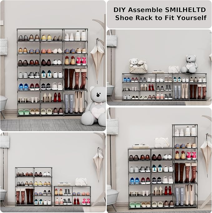 SMILHELTD Large Shoe Rack 3 Row 8 Tier for Entryway Organizer 48 Pairs, Tiered Sneaker Shelves with Dust-Proof Mats, Space Saving Storage for Garage Closet, DIY Assembly, 49.2" W x 50.8" H