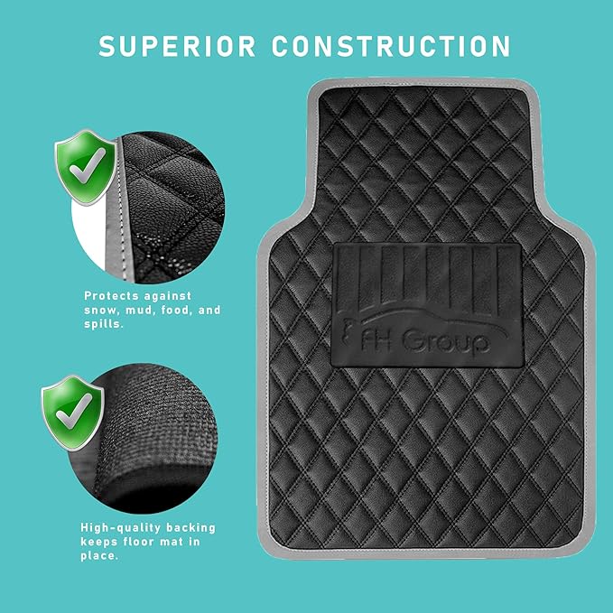 FH Group Universal Fit Diamond Pattern Faux Leather Automotive Floor Mats fits Most Cars, SUVs, and Trucks Blue