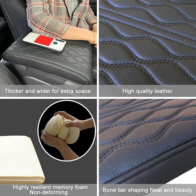 Car Center Console Cover for Ford Edge Sport 2011-2014, Universal Memory Foam Leather Comfortable Soft Armrest Box Pad Cushion Protector Accessories Easy to Clean,Black
