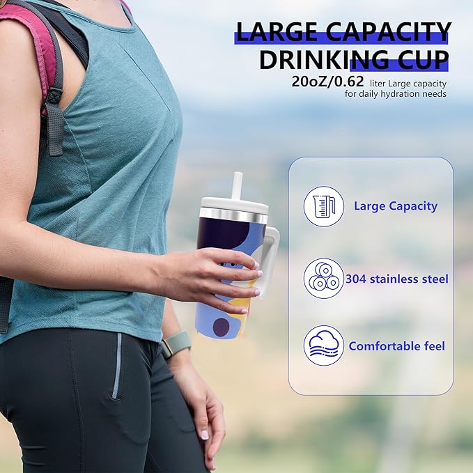 20-OZ Insulated Water Bottle,Insulated Stainless Steel Tumbler,Reusable Cold Drink Thermos,BPA-Free, Double-Wall Stainless Steel Water Bottle (Blue-Hoo ray, 20, Fluid Ounces)