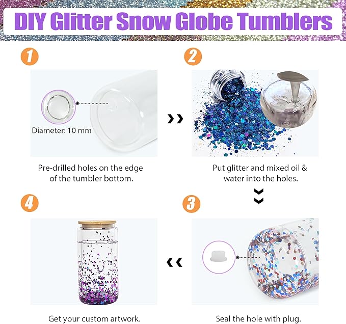 AGH 4 Pack Snow Globe Tumbler 16 oz Sublimation Snow Globe Glass Tumbler with Pre Drilled Hole Double Wall Snowglobe Glass Cups for Snow Globe Glitter DIY