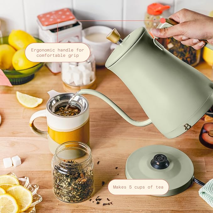 1-Liter Electric Gooseneck Kettle, 1200W Fast Heating Pour Over Coffee and Tea Kettle with Precise Spout (Sage Green)