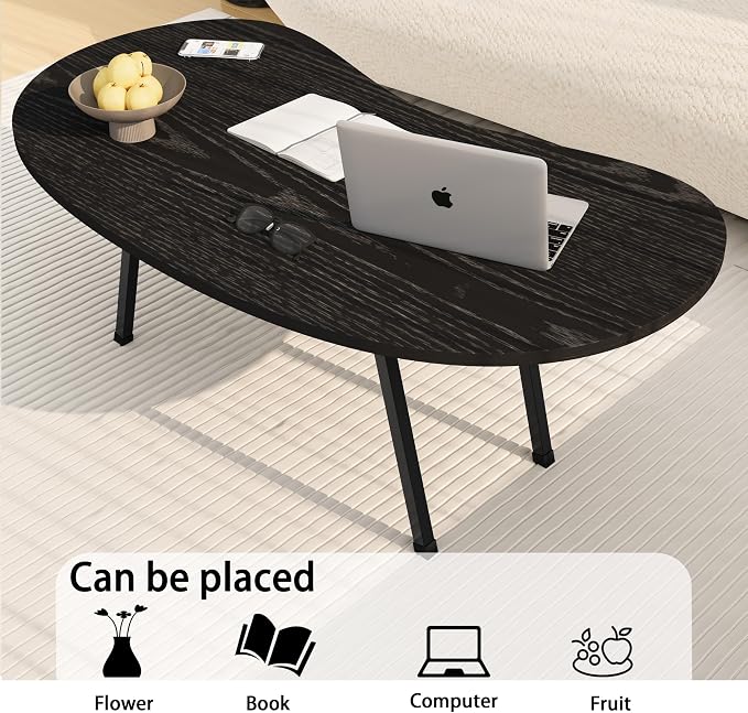 Foldable Coffee Table,Mid Century Modern Coffee Table Living Room Tables,Oval Center Table,Small Folding Coffee Tables Portable Table for Small Spaces,Living Room,Bedroom,Home,Easy Assembly,Black