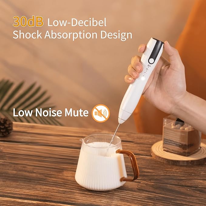 Rechargeable Milk Frother Handheld,Kitchen Essentials Hand Mixer with 3 Stainless Whisks Heads,Electric Whisk Frother for Latte, Cappuccino,Matcha, Egg, Milk Powder,with Stand (white)