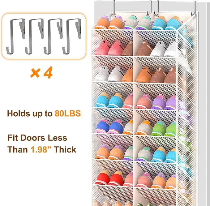 UVIAHOMI Over the Door Shoe Organizer for 20-30 Pairs, 10-Tier, Beige