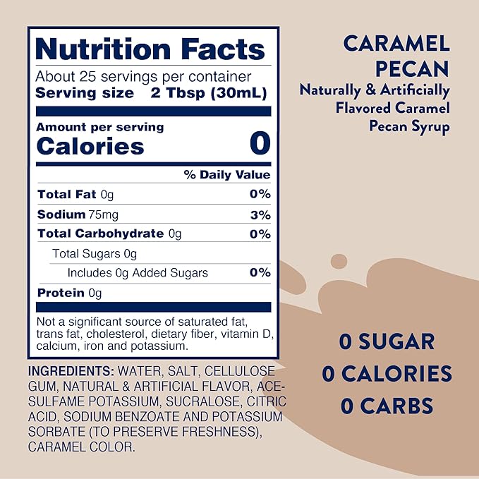 Jordan's Skinny Mixes Syrups Sugar Free Coffee Syrup, Caramel Pecan Flavor Drink Mix, Zero Calorie Flavoring for Chai Latte, Protein Shake, Food & More, Gluten Free, Keto Friendly, 25.4 Fl Oz, 1 Pack