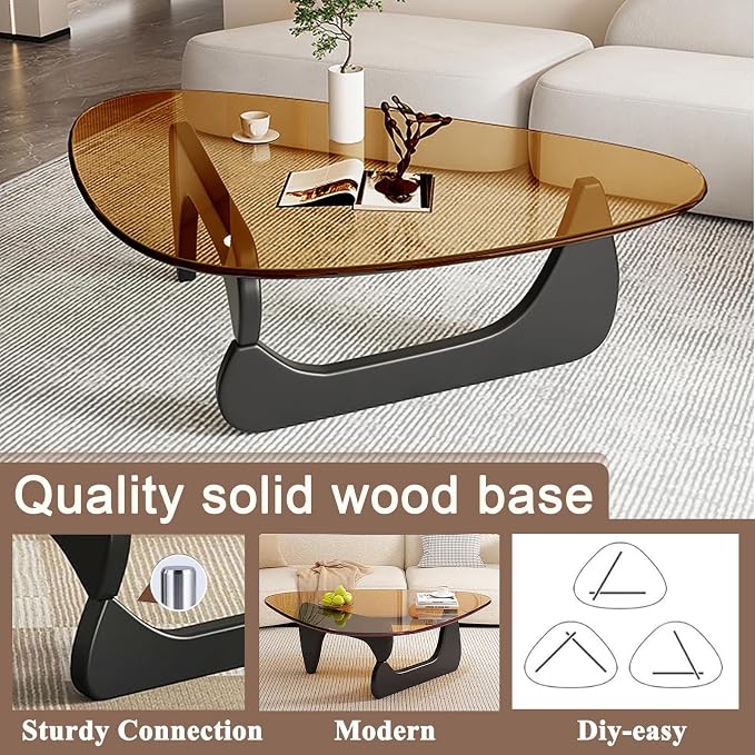 Modern Glass Coffee Table for Living Room, Mid Century Coffee Table, Small Coffee Tables, Suitable for Bedroom Living Room Reception Office Tables (Black/Brown, Medium)