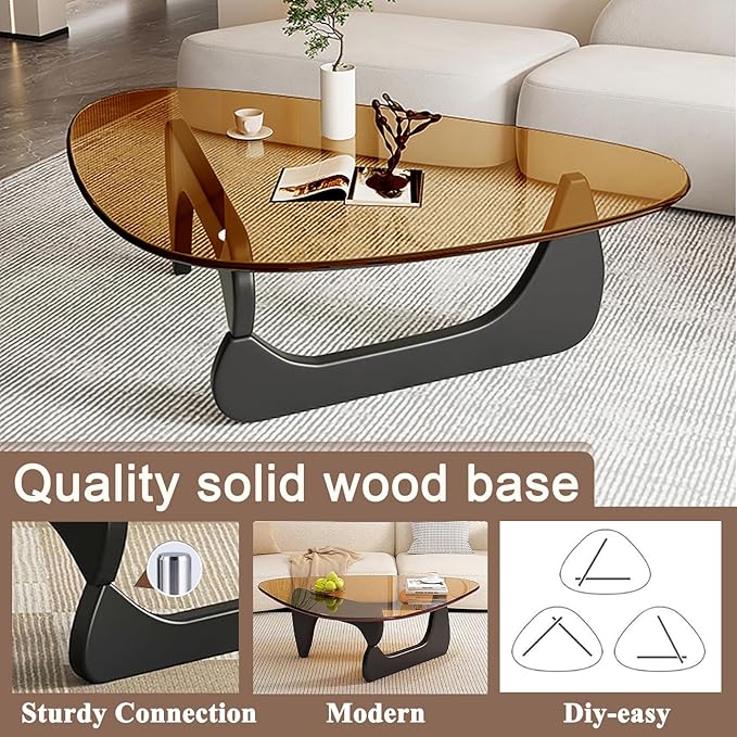 Modern Glass Coffee Table, Mid Century Small Coffee Table, Coffee Table for Living Room,Suitable for Bedroom Living Room Reception Office Tables (Black/Brown, Small)