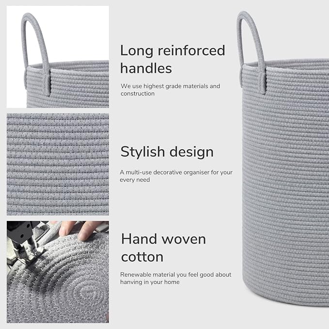 Goodpick Tall Grey Laundry Basket 15 x 20 inches, Kids Laundry Hamper for Clothes Toys Towel, Blanket Dirty Laundry Basket Living Room, 58L