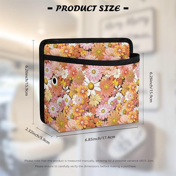 Hippie Flower Car Side Pocket Organizer Holder for Cell Phone Sunglasses Cards Front Back Seat Storage Pocket for Car Small Auto Console Door Window Storage Bag for Interior Organizer