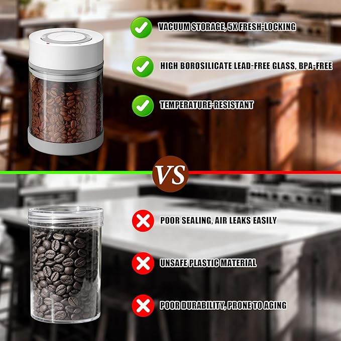 Electric Airtight Coffee Vacuum Canister, Vacuum Seal Jars for Coffee Bean Storage, Automatic Vacuum Seal Containers for Ground Coffee-Keeps Coffee Fresh with Electric Air Extraction Technology 600ml