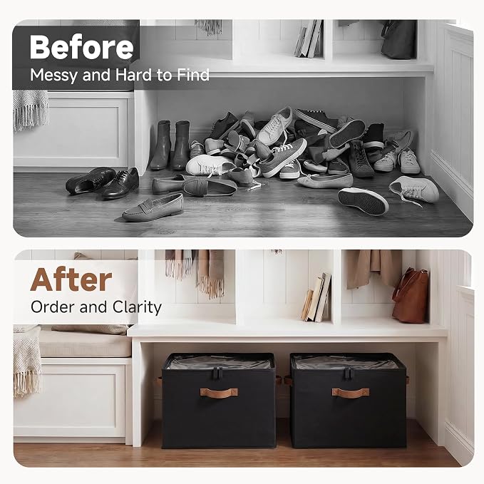 StorageWorks Shoe Organizer for Closet, Foldable Shoe Storage Box with Adjustable Dividers, Closet Shoe Organizer for Sneakers, Heels, Flats, Shoe Storage Bin Holds Up to 16-32 Pairs, Black
