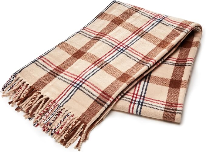 Arus Acrylic Highlands Collection Queen Size Tartan Plaid Design Throw Blanket Sahara, 60x80 inch
