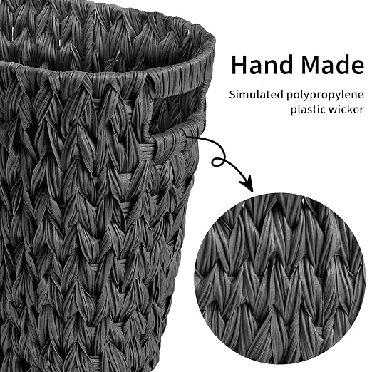 GRANNY SAYS Wicker Waste Basket, Waterproof Bathroom Trash Can, Decorative Boho Waste Baskets with Handles, Waste Basket for Bedroom, Office, 15 Liters/4 Gallons