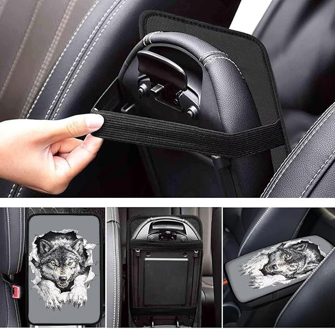 Horeset Wolf Car Armrest Cover Auto Center Console Pad Interior Accessories, Universal Fit/Easy to Install