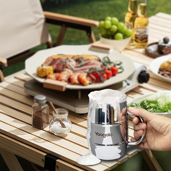 Beer Mug, 2 Pack 17oz Double Wall Stainless Steel Beer Stein with Handle, Insulated Stein Mug for Cold Drinks, Hot Coffee, Milk, Shatterproof Cups for Men Women, Gift for Beer Lovers