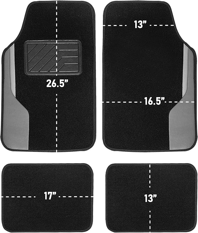 FH Group Color-Block Carpet Car Floor Mats – Non-Slip, Faux Leather Accents, Universal Fit for Sedan, SUV & Truck – Full Set Black