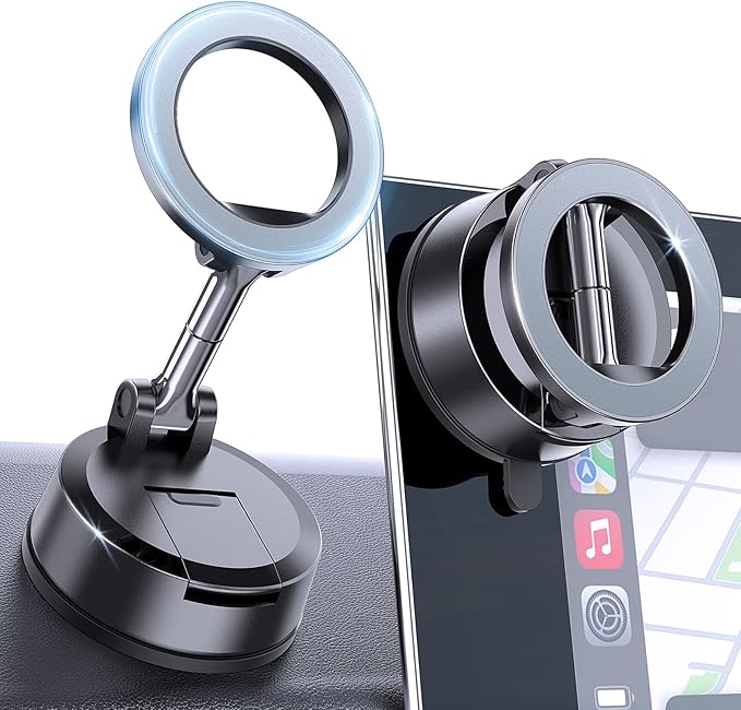 MOKPR Car Phone Holder for Magsafe, Vacuum Magnetic Car Phone Mount Foldable Hands-Free Suction Cup Phone Holders for Your Car for iPhone 16 Pro/Pro Max 15 14 13 12