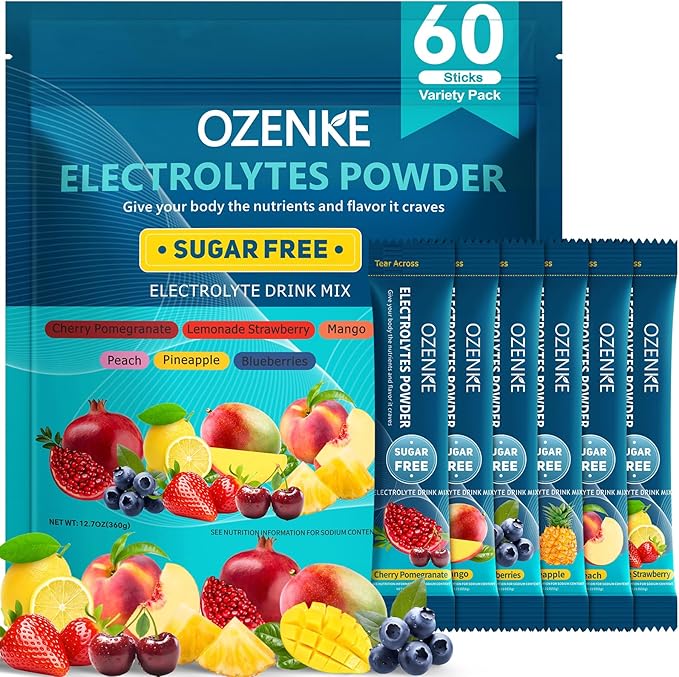 60 Sticks Sugar Free Hydration Packets, Electrolytes Powder Packets, Electrolyte Drink Mix Travel Electrolyte for Rapid Hydration, 6 Flavors