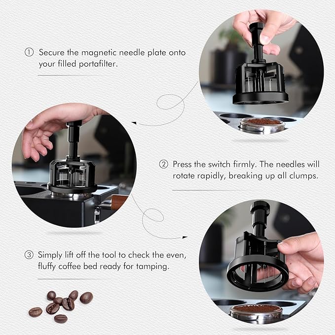 58mm Press & Spin WDT Tool, Espresso Stirrer with 8 Needles, Magnetic Base, Adjustable Depth, Compatible with E61, Breville 920XL, Gaggia, Rancilio, Barista Coffee Distribution Tool
