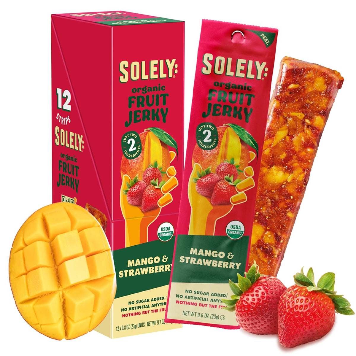 SOLELY - Organic Fruit Jerky Variety Pack - 8 Flavors, 8 Individually Wrapped Fruit Strips - Fruit Leather - Healthy Snacks for Adults & Kids - Non GMO, Vegan - 0.8oz (23g)