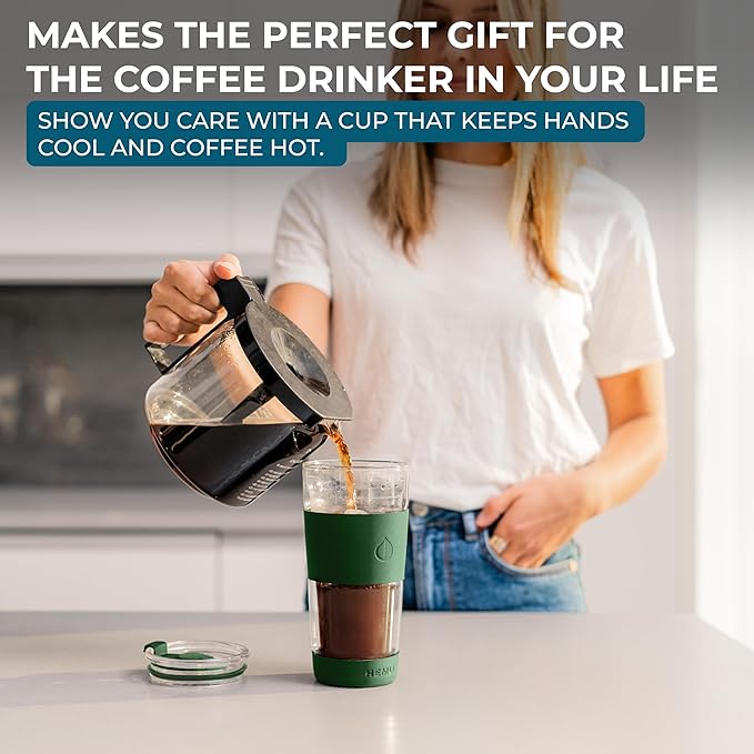 19 oz. Clear Double Wall Glass Coffee Tumbler, To Go Glass Travel Mug with Lid and Straw, Reusable Cup Tea, Smoothies, Ice Coffee, and Boba