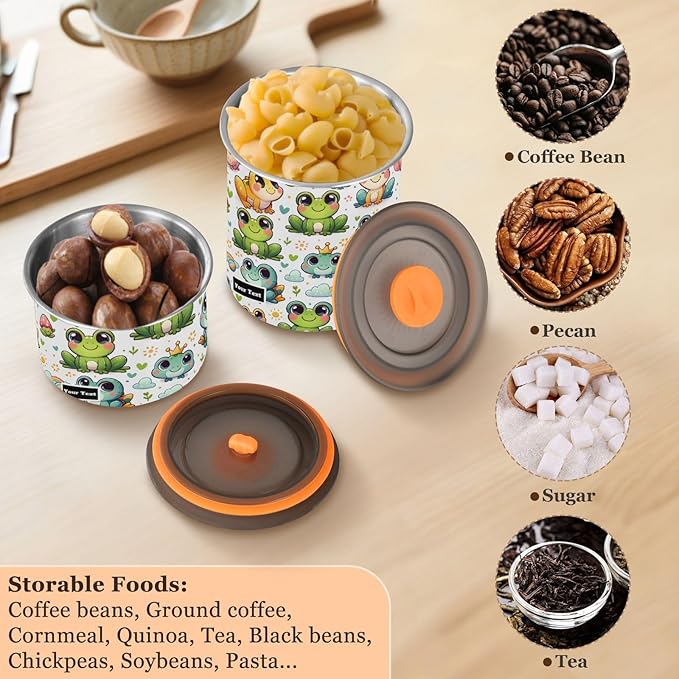 ALAZA Cute Cartoon Frog Kitten Cats Airtight Coffee Bean Canister Customed 900ml Food Storage Containers with Lids For Gournd, Tea, Sugar, Flour, Rice, Cereal, Candy Cookie Jar