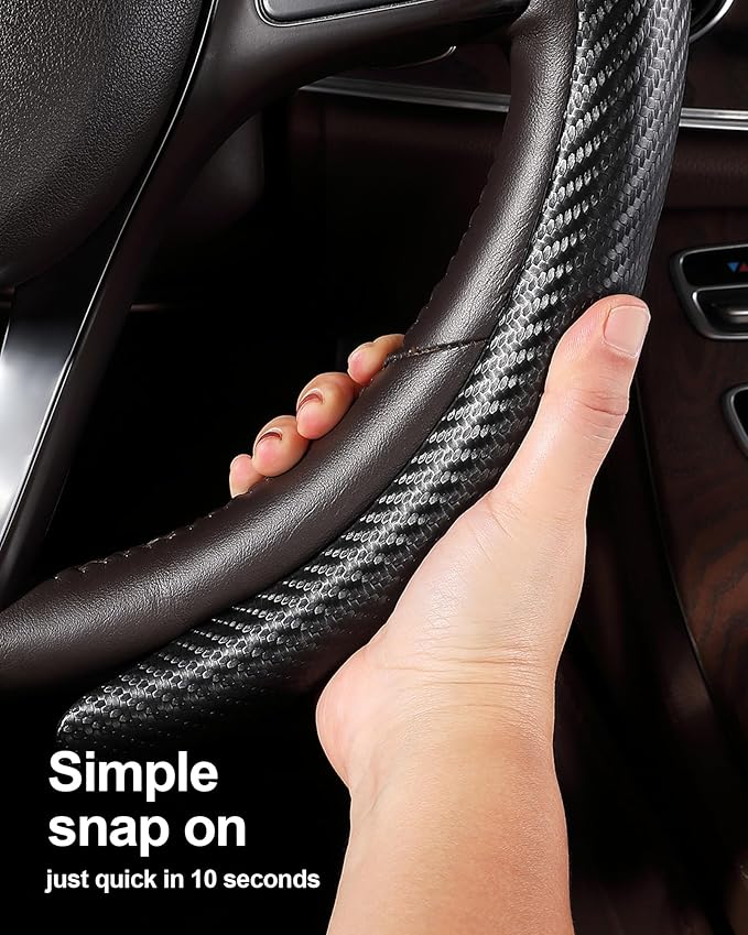 West Llama Carbon Fiber Car Steering Wheel Cove,rThin Steering Wheel Wrap Universal 14.5-15 Inch,Fit Cars,SUVs,Trucks(Black-O-Shaped)
